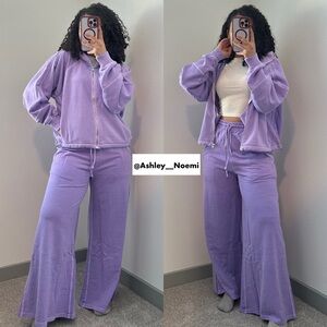 NEW Zenana Lavender Wide Leg Sweatpants Hoodie Lounge Set Cozy Fleece Size Large